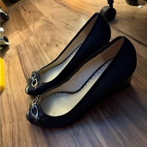 Coach Black Peep-Toe Heels with Silver Accents